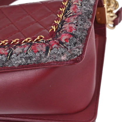 Boy Chanel 2016-2017 Red Lambskin Tweed Medium Shoulder Bag