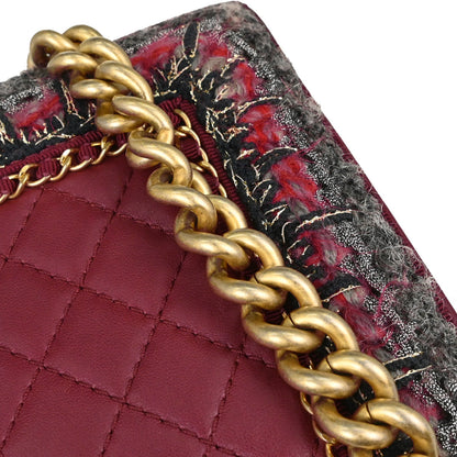 Boy Chanel 2016-2017 Red Lambskin Tweed Medium Shoulder Bag