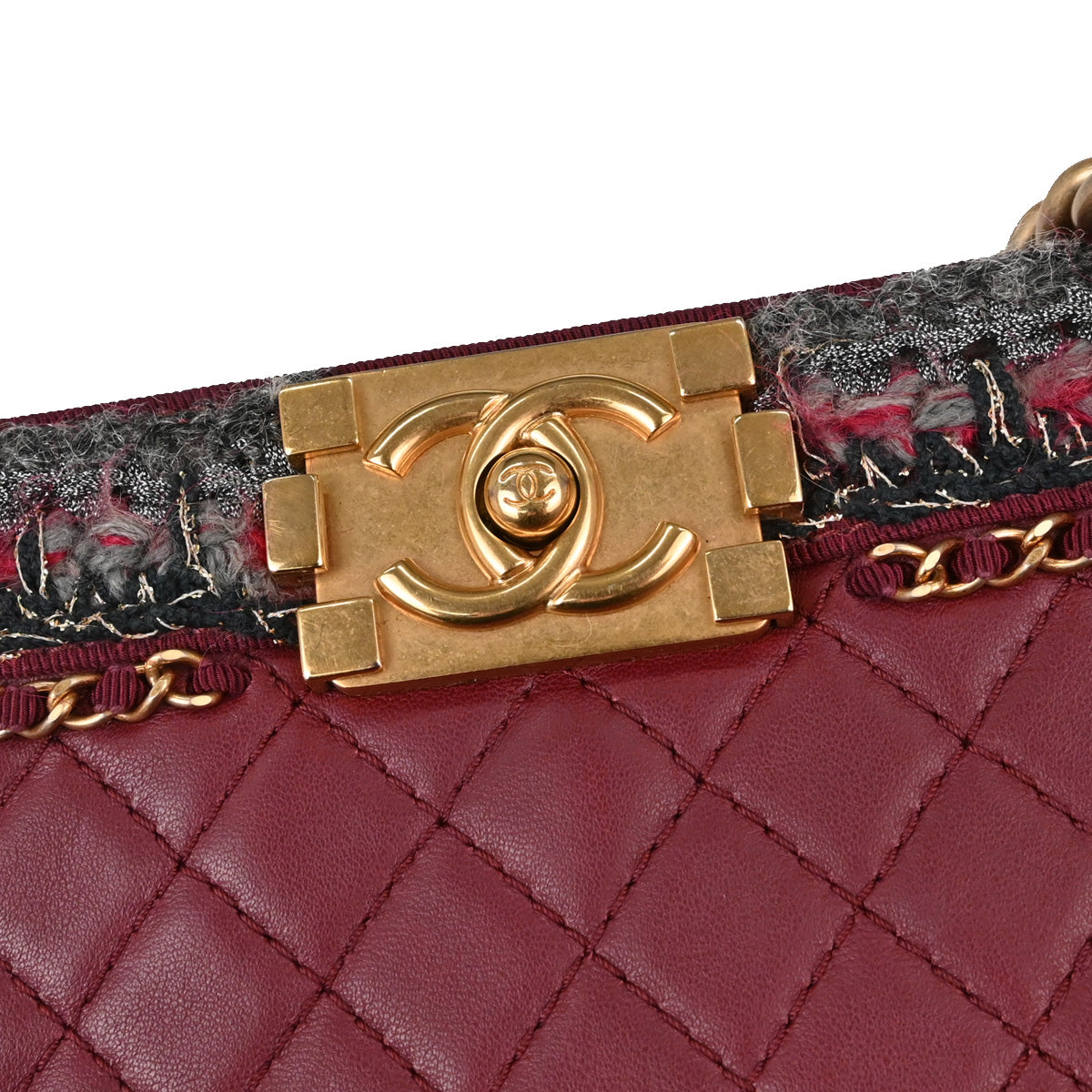 Boy Chanel 2016-2017 Red Lambskin Tweed Medium Shoulder Bag