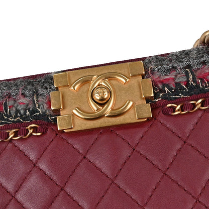 Boy Chanel 2016-2017 Red Lambskin Tweed Medium Shoulder Bag