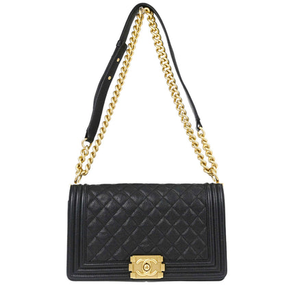 Boy Chanel Black Caviar Skin Medium Chain Shoulder Bag