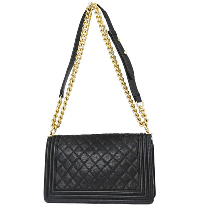 Boy Chanel Black Caviar Skin Medium Chain Shoulder Bag