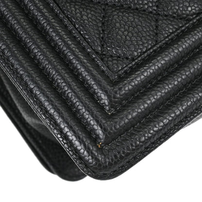 Boy Chanel Black Caviar Skin Medium Chain Shoulder Bag