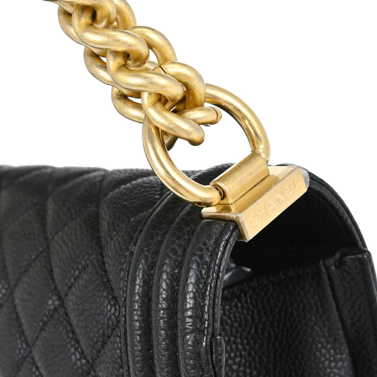 Boy Chanel Black Caviar Skin Medium Chain Shoulder Bag