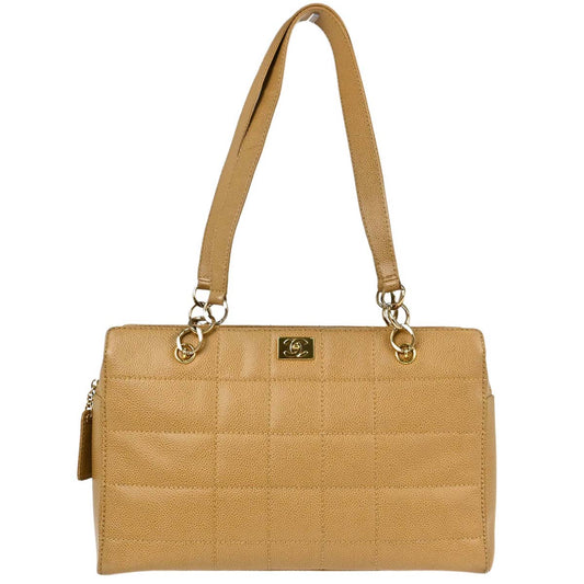 Chanel Beige Caviar Skin Choco Bar Tote Handbag