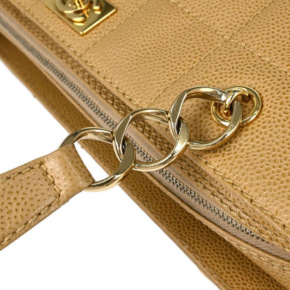 Chanel Beige Caviar Skin Choco Bar Tote Handbag