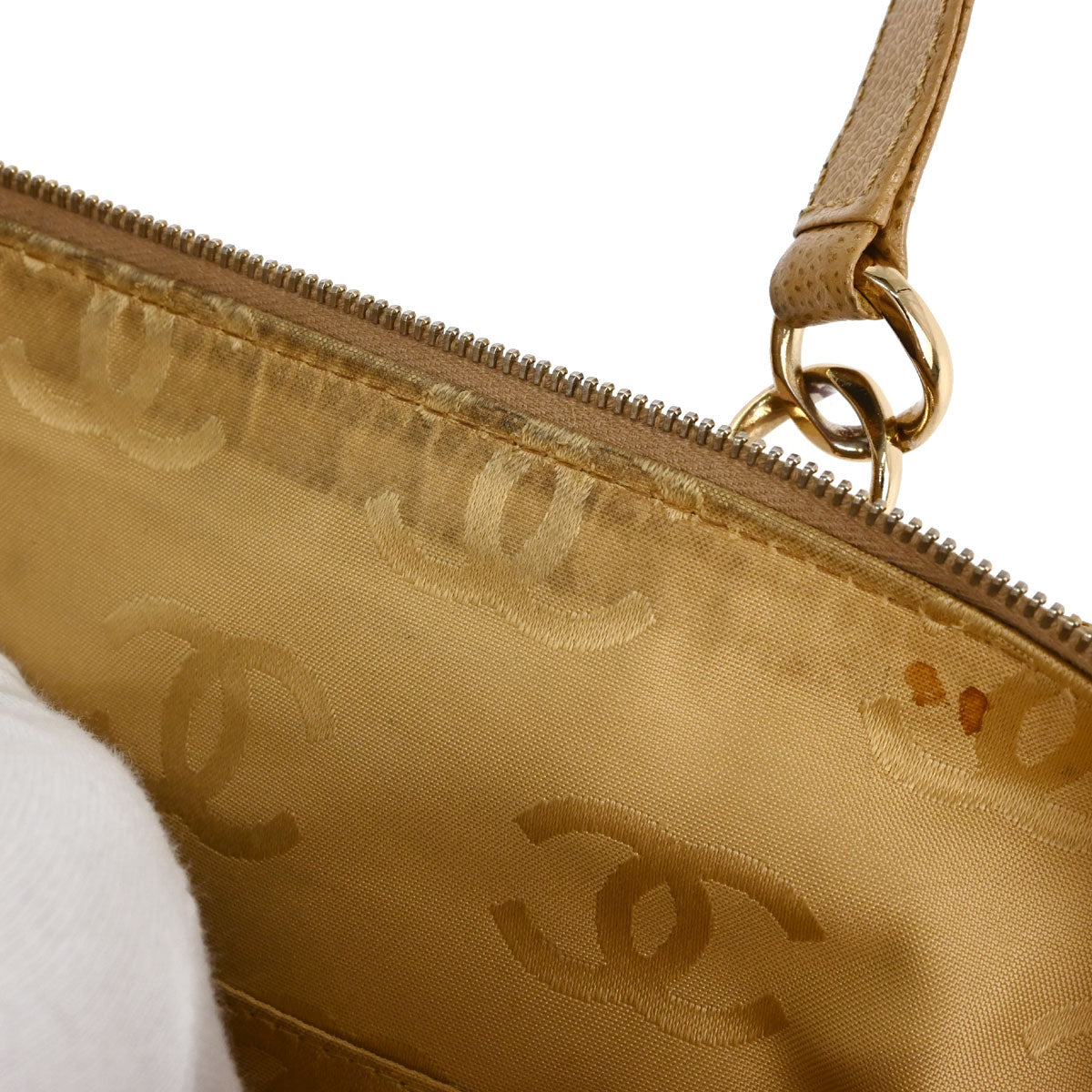 Chanel Beige Caviar Skin Choco Bar Tote Handbag