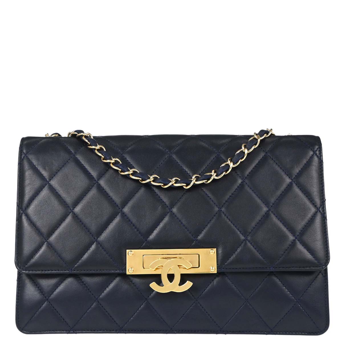 Chanel Navy Lambskin Golden Class Flap Shoulder Bag