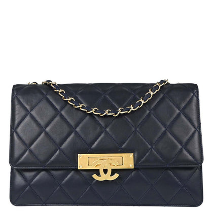 Chanel Navy Lambskin Golden Class Flap Shoulder Bag