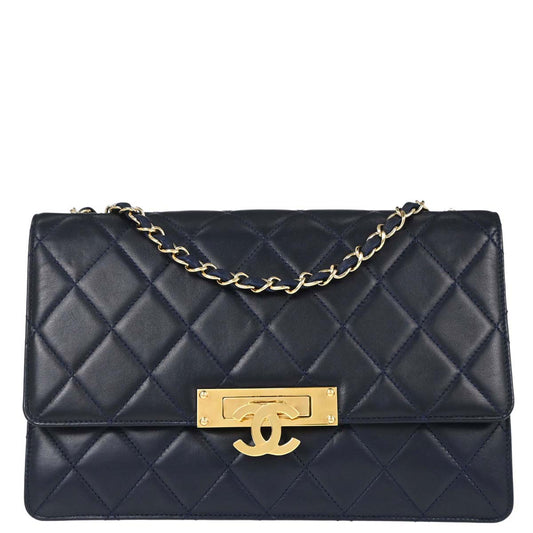 Chanel Navy Lambskin Golden Class Flap Shoulder Bag