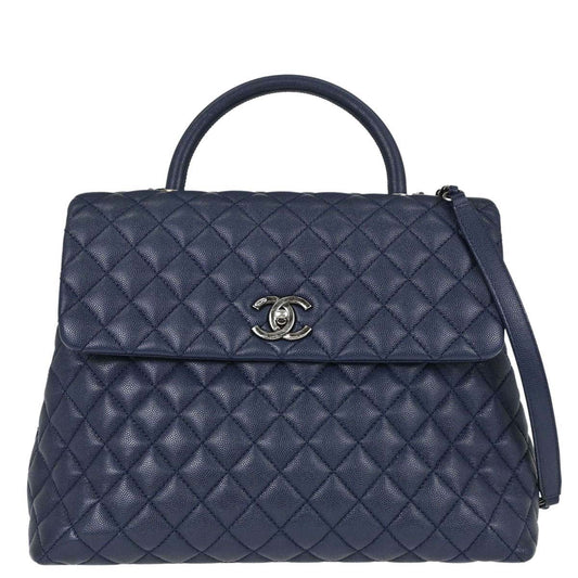 Chanel 2017 Navy Caviar Skin Coco Handle 2way Shoulder Handbag