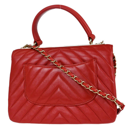 Chanel Red Lambskin Trendy CC Chevron Top Handle 2way Shoulder Handbag