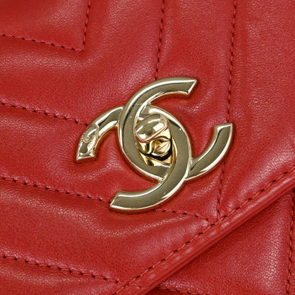 Chanel Red Lambskin Trendy CC Chevron Top Handle 2way Shoulder Handbag