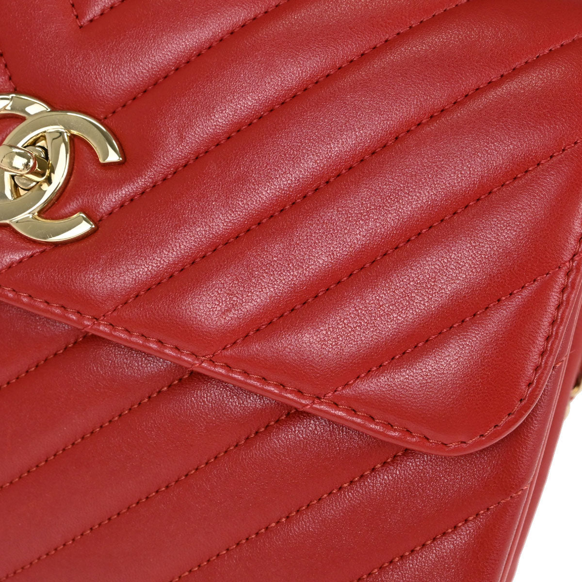 Chanel Red Lambskin Trendy CC Chevron Top Handle 2way Shoulder Handbag