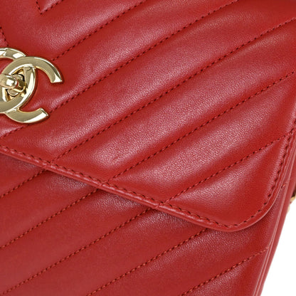 Chanel Red Lambskin Trendy CC Chevron Top Handle 2way Shoulder Handbag