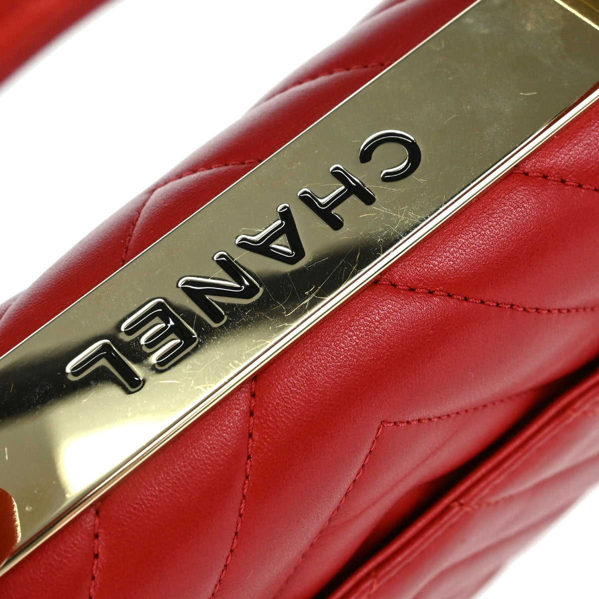 Chanel Red Lambskin Trendy CC Chevron Top Handle 2way Shoulder Handbag
