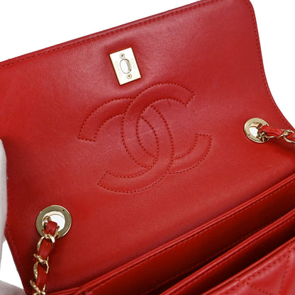 Chanel Red Lambskin Trendy CC Chevron Top Handle 2way Shoulder Handbag