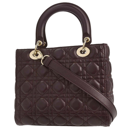 Christian Dior Brown Lambskin Lady Dior Cannage 2way Shoulder Handbag