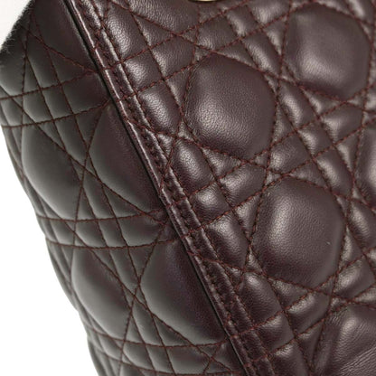 Christian Dior Brown Lambskin Lady Dior Cannage 2way Shoulder Handbag
