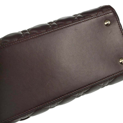Christian Dior Brown Lambskin Lady Dior Cannage 2way Shoulder Handbag