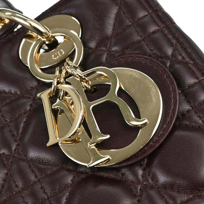 Christian Dior Brown Lambskin Lady Dior Cannage 2way Shoulder Handbag