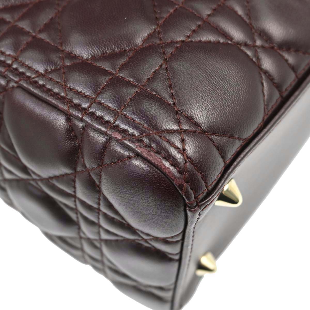 Christian Dior Brown Lambskin Lady Dior Cannage 2way Shoulder Handbag
