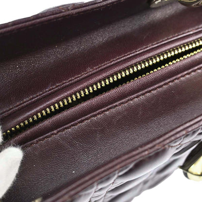 Christian Dior Brown Lambskin Lady Dior Cannage 2way Shoulder Handbag