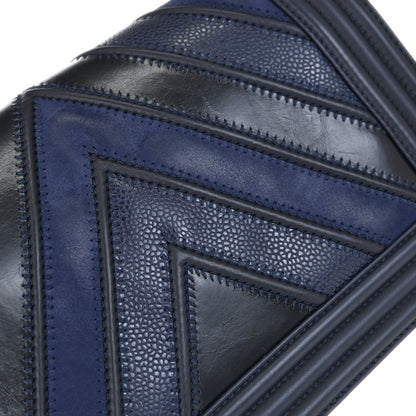 Boy Chanel 2016-2017 Black Navy Calfskin Medium Chain Shoulder Bag