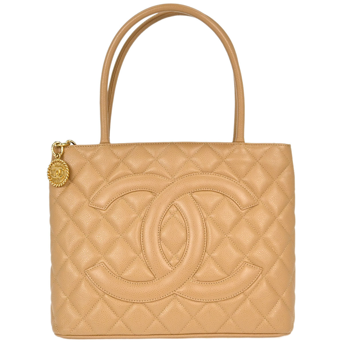 Chanel Beige Caviar Skin Medallion Tote Handbag