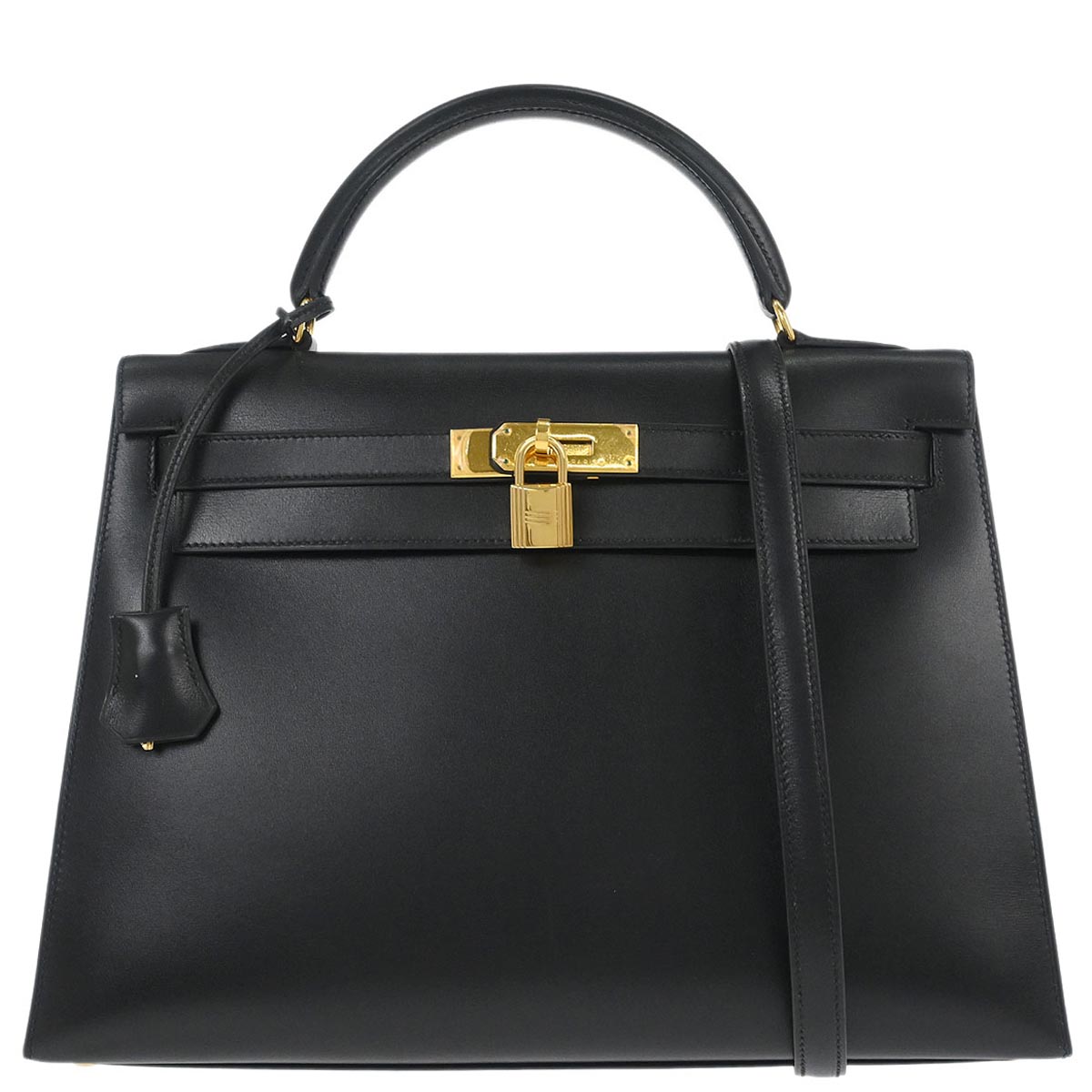 Hermes Black Box Calf Kelly 32 Sellier 2way Shoulder Handbag