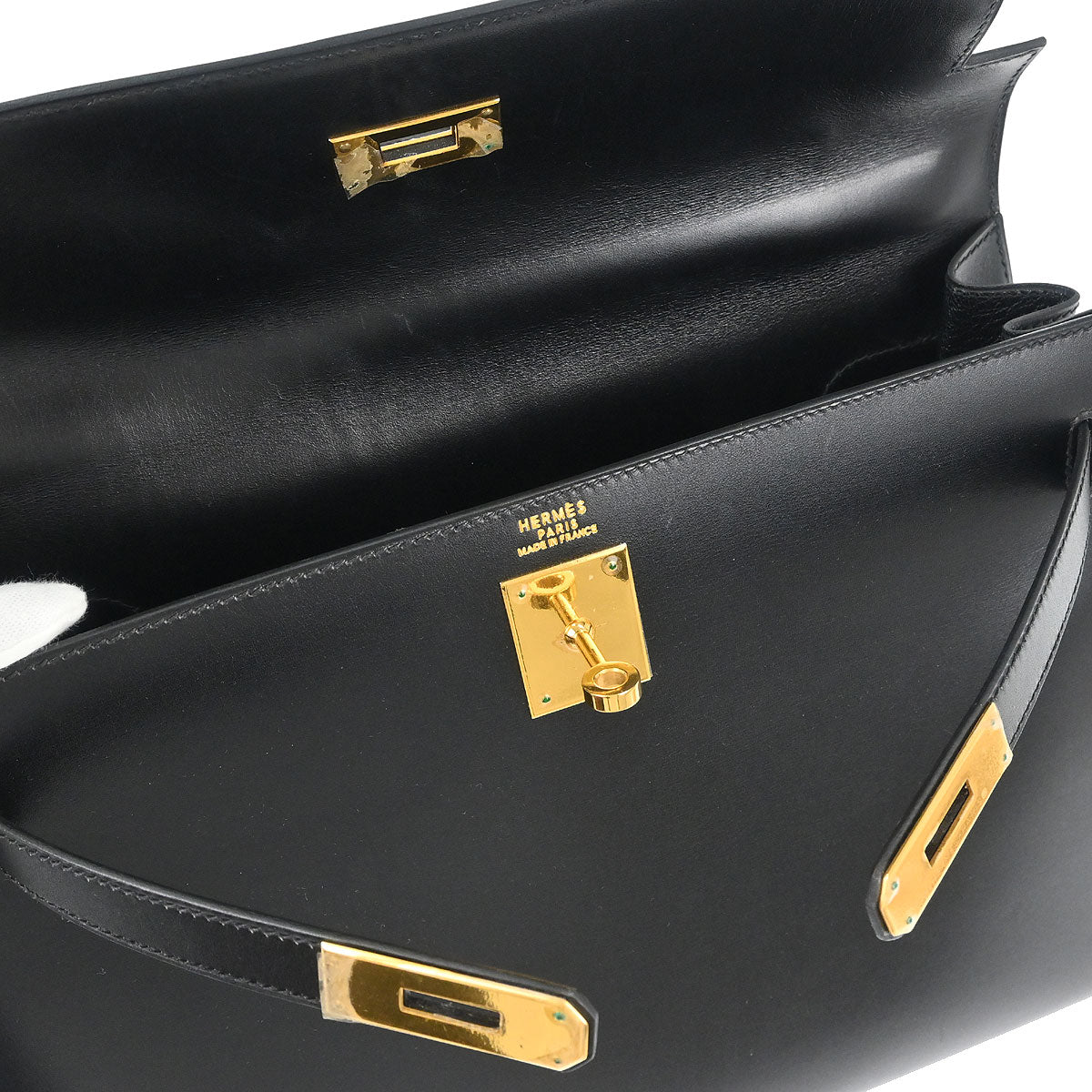Hermes Black Box Calf Kelly 32 Sellier 2way Shoulder Handbag