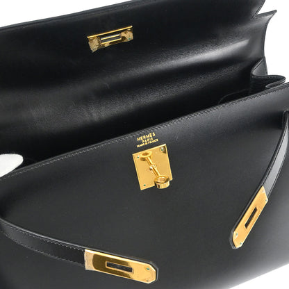 Hermes Black Box Calf Kelly 32 Sellier 2way Shoulder Handbag