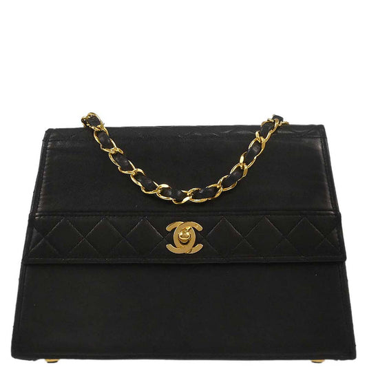 Chanel 1989-1991 Black Lambskin Straight Flap Shoulder Bag