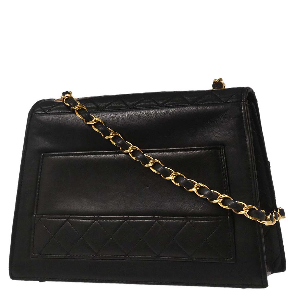 Chanel 1989-1991 Black Lambskin Straight Flap Shoulder Bag
