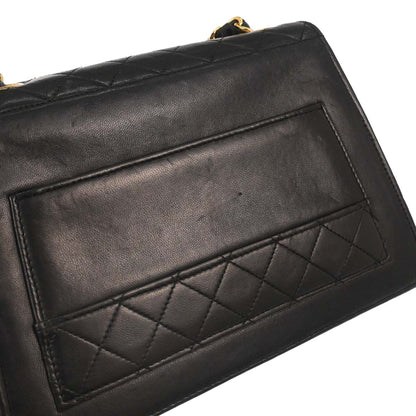 Chanel 1989-1991 Black Lambskin Straight Flap Shoulder Bag