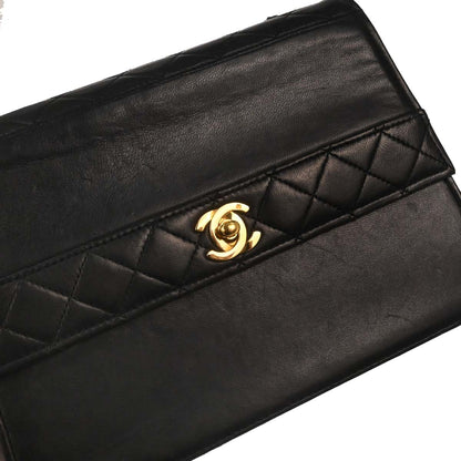 Chanel 1989-1991 Black Lambskin Straight Flap Shoulder Bag