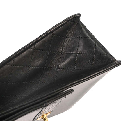 Chanel 1989-1991 Black Lambskin Straight Flap Shoulder Bag