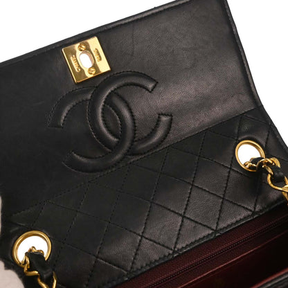 Chanel 1989-1991 Black Lambskin Straight Flap Shoulder Bag