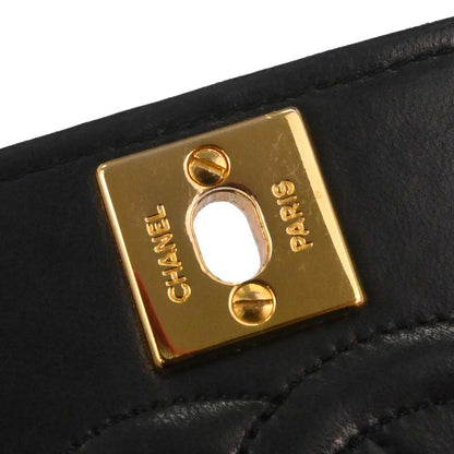 Chanel 1989-1991 Black Lambskin Straight Flap Shoulder Bag