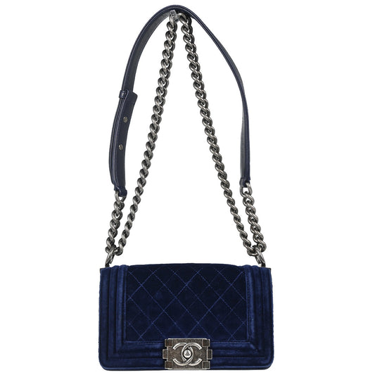 Boy Chanel 2012-2013 Navy Velvet Small Chain Shoulder Bag