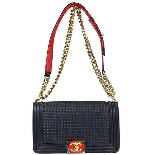 Boy Chanel 2013-2014 Navy Cube Embossed Lambskin Medium Shoulder Bag