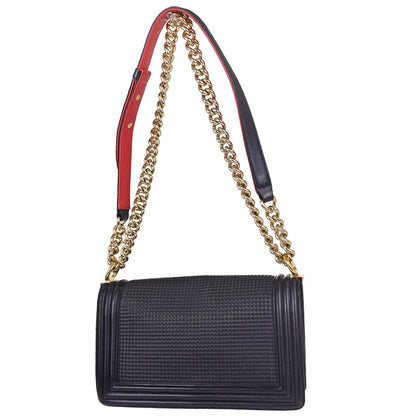 Boy Chanel 2013-2014 Navy Cube Embossed Lambskin Medium Shoulder Bag