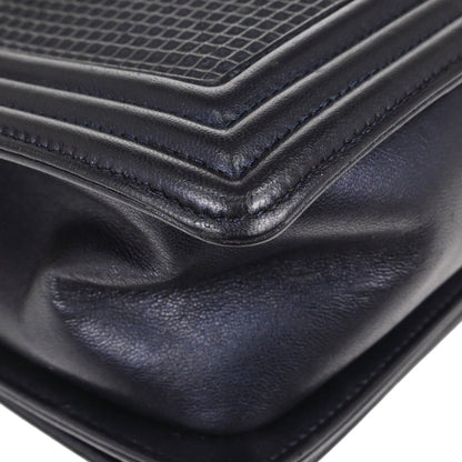Boy Chanel 2013-2014 Navy Cube Embossed Lambskin Medium Shoulder Bag