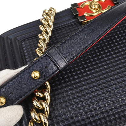 Boy Chanel 2013-2014 Navy Cube Embossed Lambskin Medium Shoulder Bag