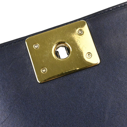 Boy Chanel 2013-2014 Navy Cube Embossed Lambskin Medium Shoulder Bag