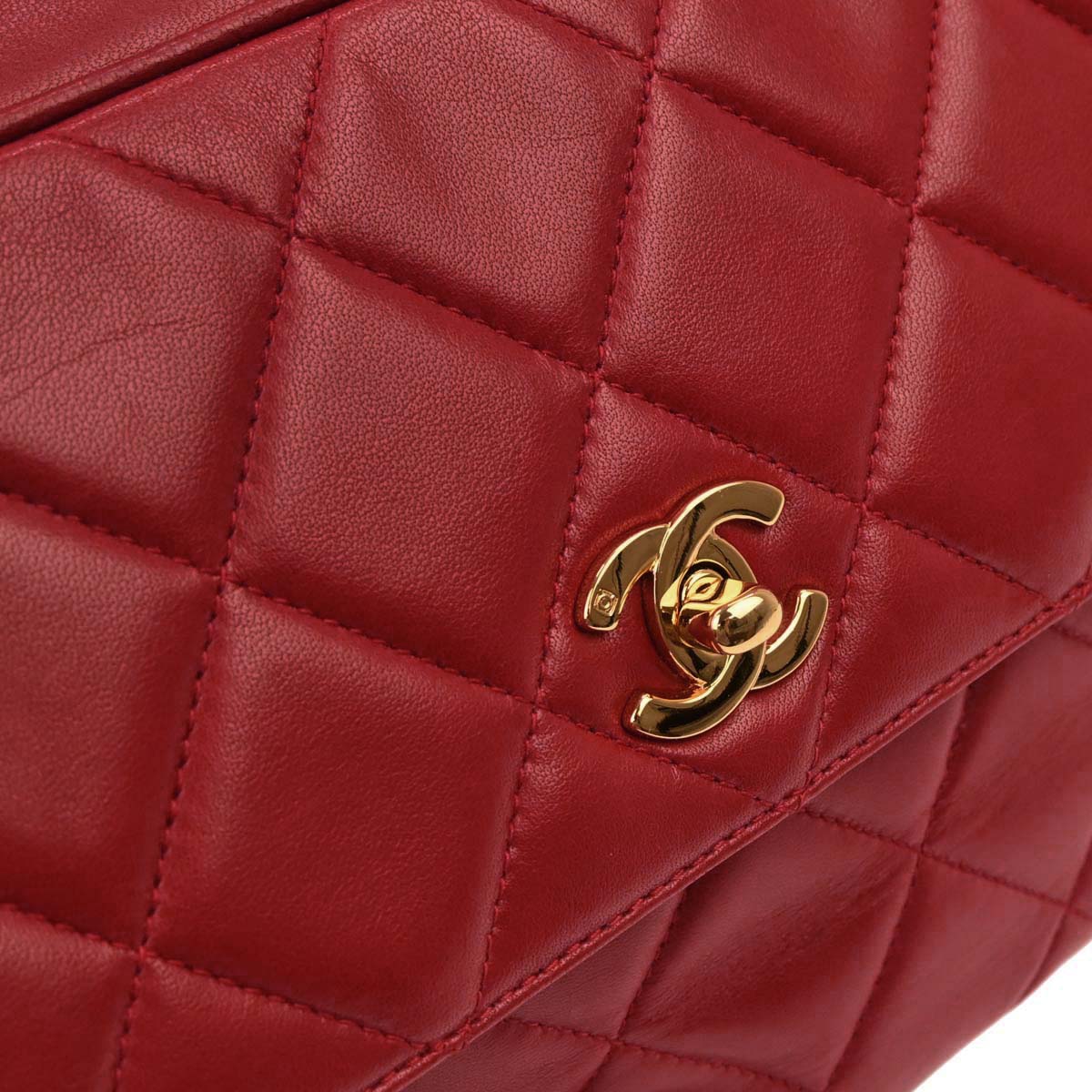 Chanel Red Lambskin Shoulder Bag