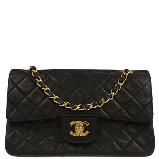 Chanel Black Lambskin Small Classic Double Flap Shoulder Bag