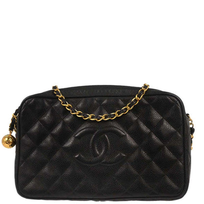 Chanel 1994-1996 Black Caviar Skin Camera Bag Small