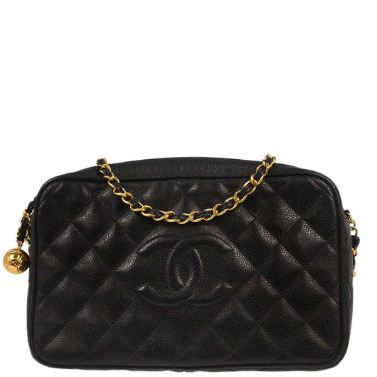 Chanel 1994-1996 Black Caviar Skin Camera Bag Small