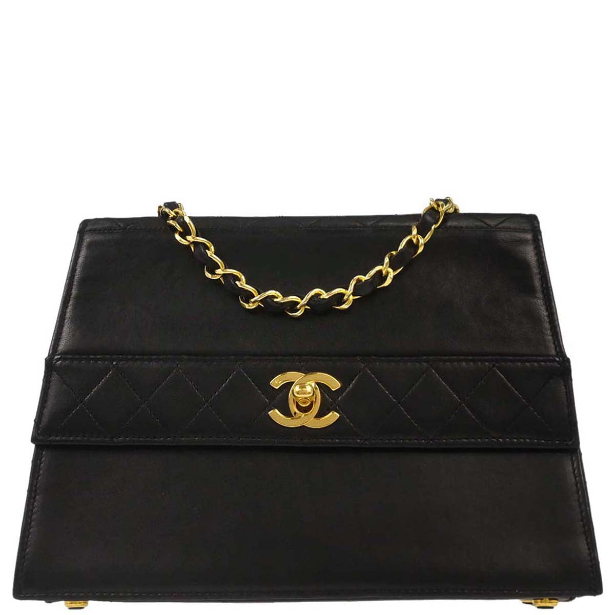 Chanel 1989-1991 Black Lambskin Straight Flap Shoulder Bag